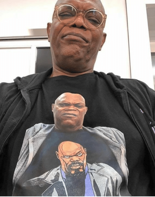 Samuel L. Jackson Wearing a TShirt Of Himself TShirt