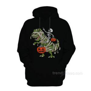Skeleton Riding T-Rex Hoodies