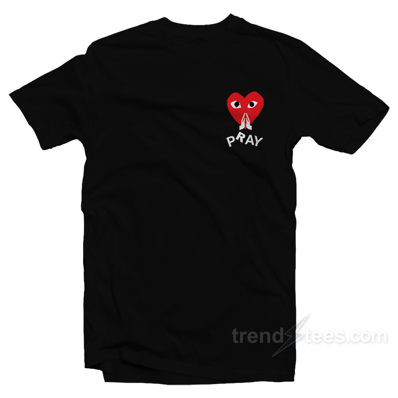 Pray Commes Des Garcons Play Logo Parody T Shirt Trendstees