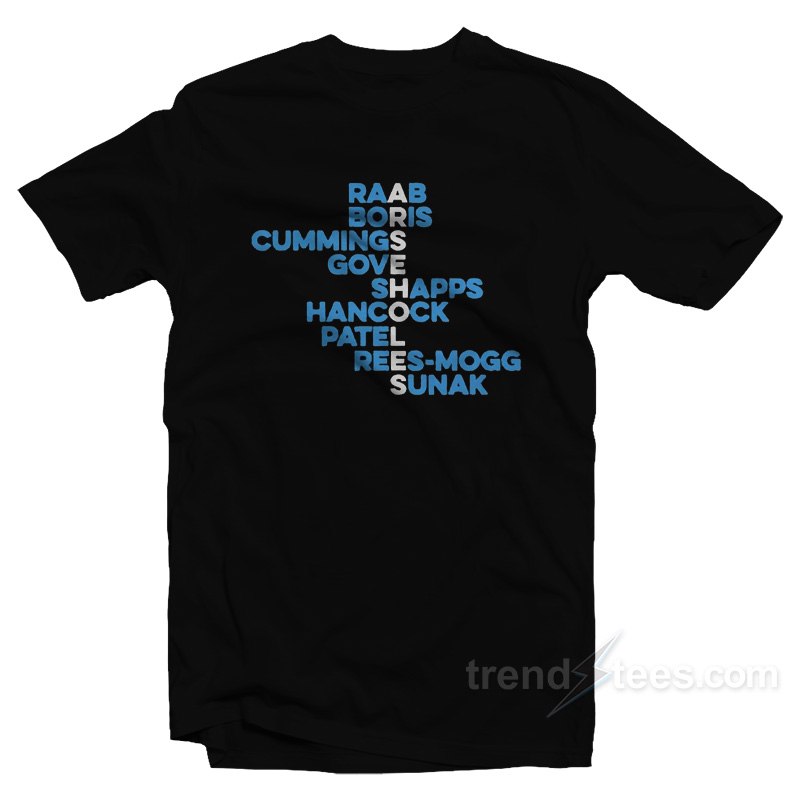 Arseholes Raab Boris Cummings Gove Shapps Hancock Patel Rees-mogg Sunak T-Shirt