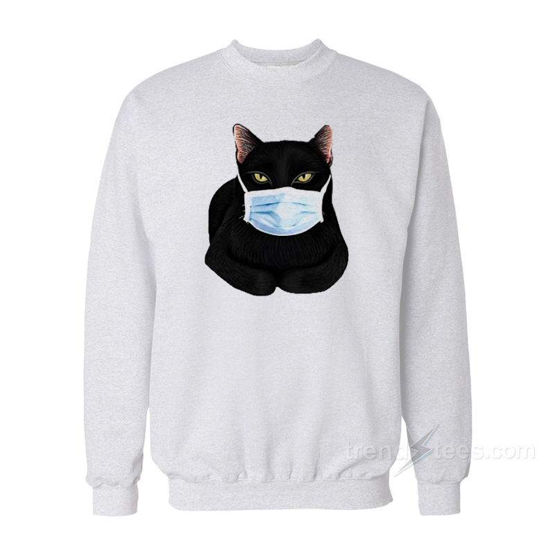 Black Cat With Face Mask Sweatshirt