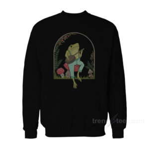 Cottagecore Frog Playing Banjo on Mushroom Sweatshirt