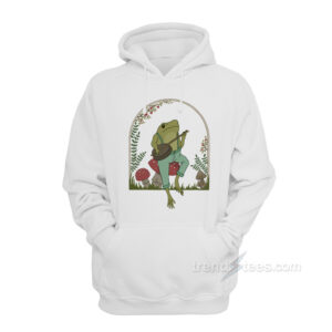 Cottagecore Frog Playing Banjo on Mushroom Hoodie