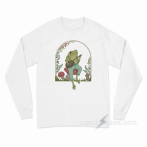 Cottagecore Aesthetic Frog Playing Banjo on Mushroom Long Sleeve Shirt