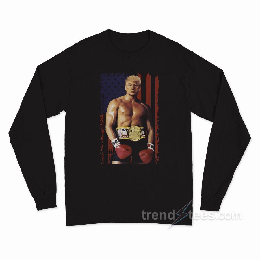 Trump Rocky Boxing Meme Boxer US Flag Patriot Long Sleeve Shirt