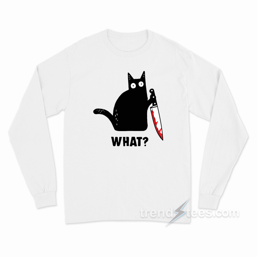 Black Cat With Knife Long Sleeve Shirt