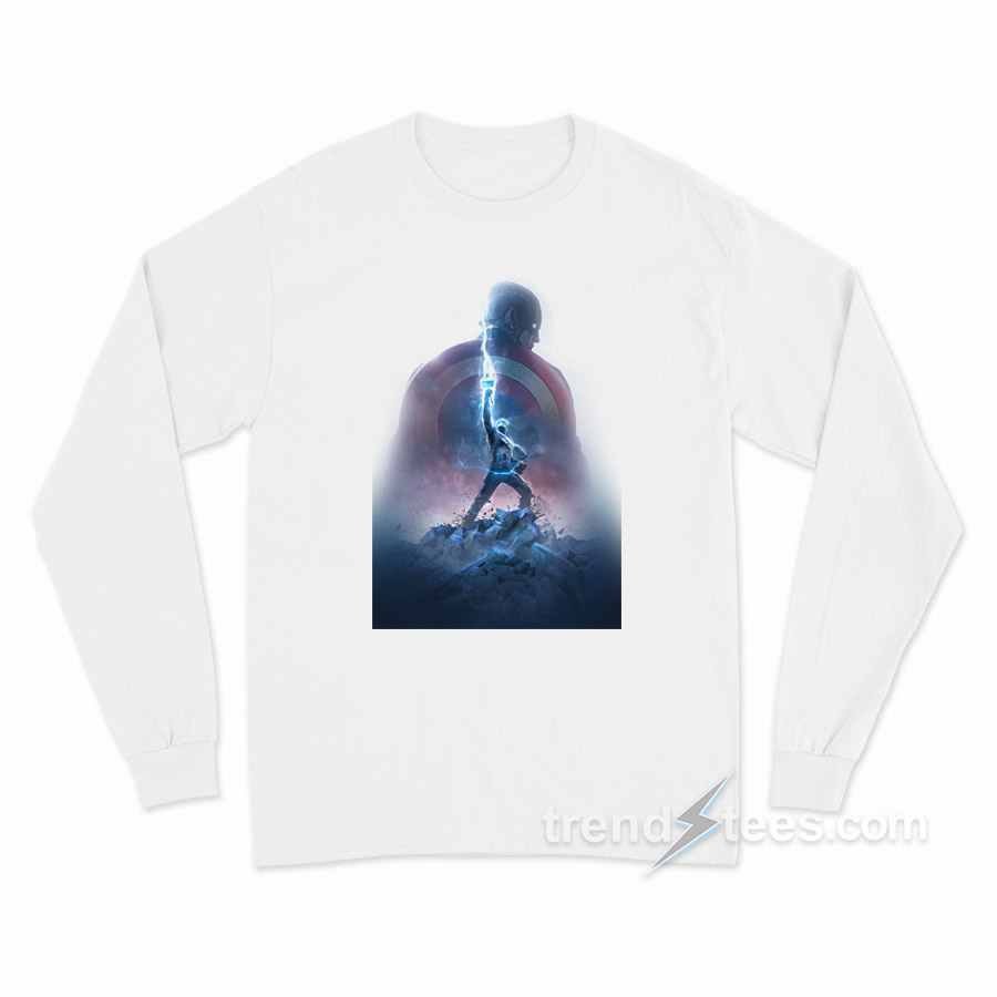 Captain America Lifts Thor Hammer Long Sleeve Shirt