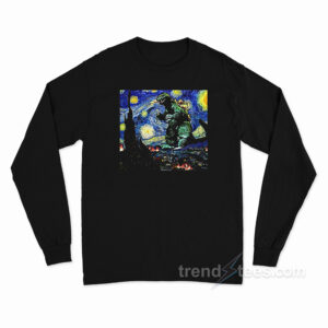 Godzilla Starry Night Van Gogh Long Sleeve Shirt