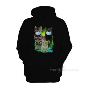 Three Cats Wear Face Mask Hoodie