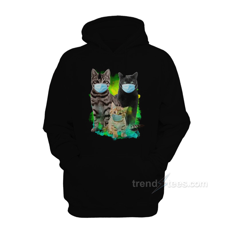 Three Cats Wear Face Mask Hoodie