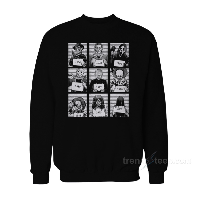9 Faces Horror Halloween Mug Shot Sweatshirt