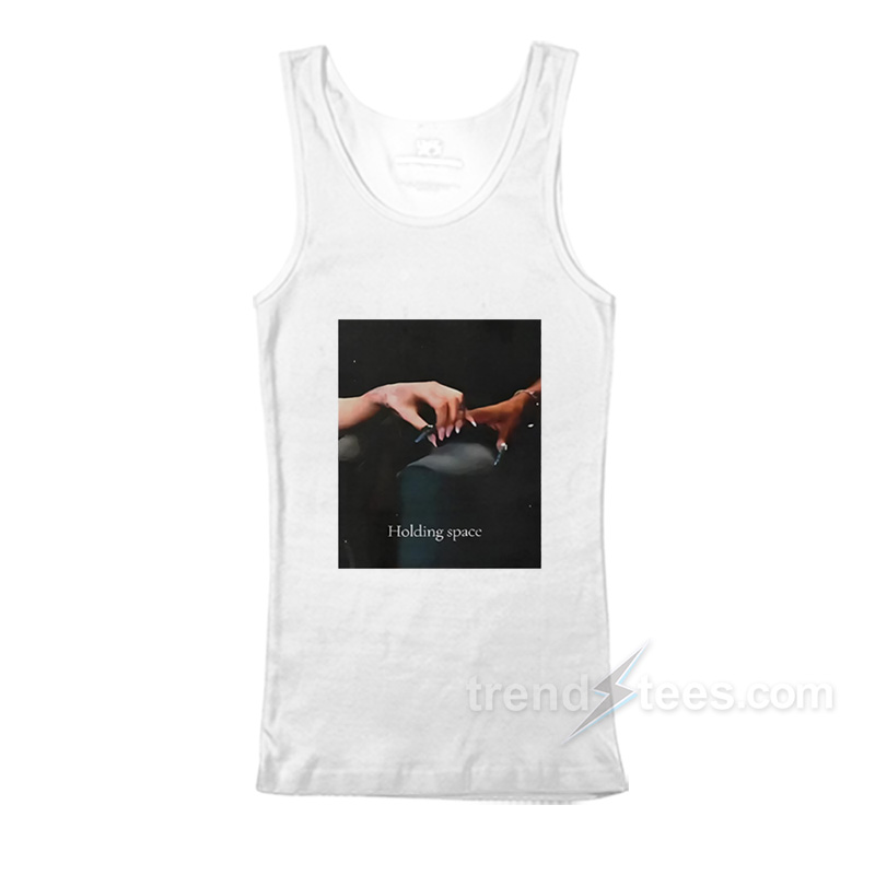Ariana Holding Cynthia Finger Holding Space Tank Top